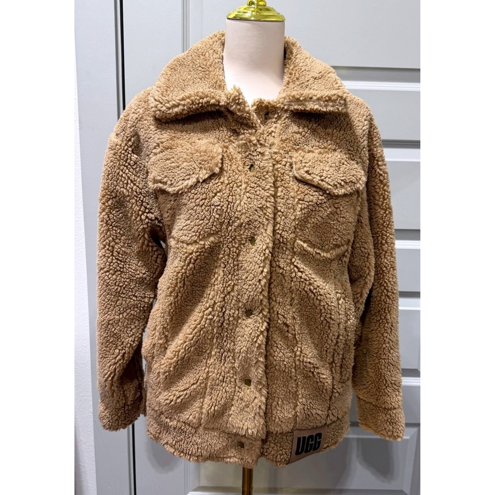 UGG Sherpa Fleece Trucker‎ Jacket Tan Button Front Collared Women's